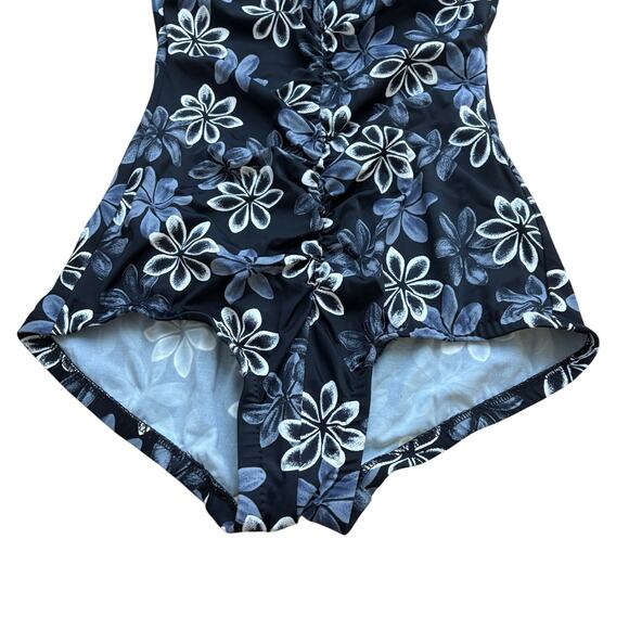 Maxine Black White Grey Floral One Piece Swimsuit 14 Vintage 90s Pinup Spa Girl - Picture 4 of 13